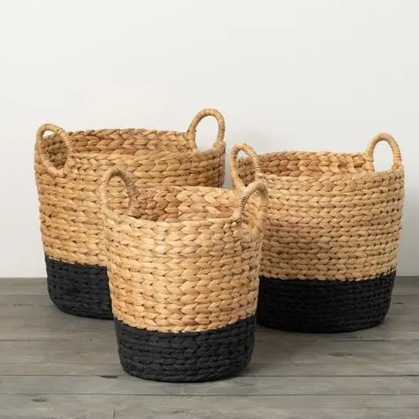 Natural Water Hyacinth Basket for Organizing Laundry Toys and Home Essentials with Sturdy Handles