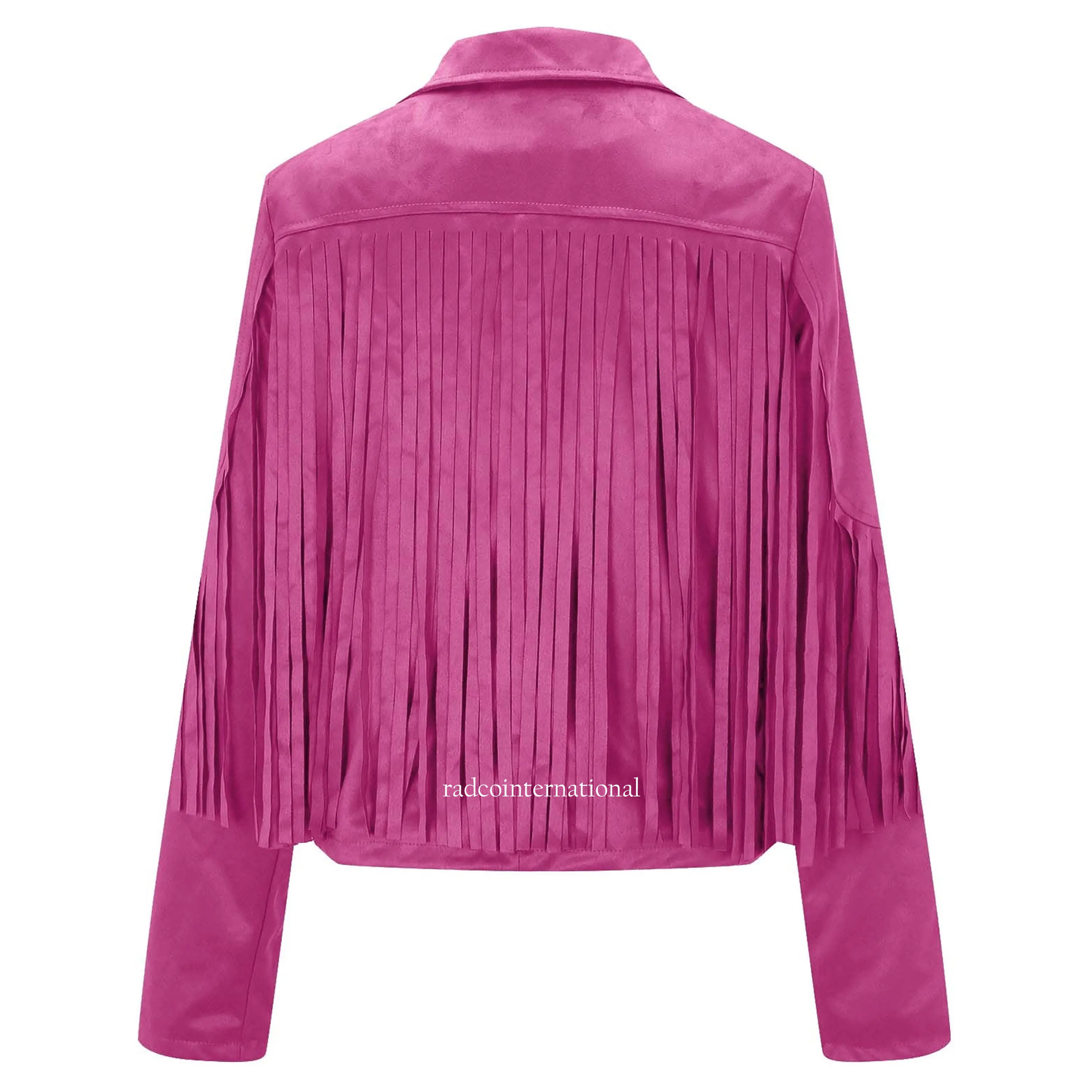 Women Trench Coats Fringe Style Coat for Women Faux Suede Leather Jacket Long Sleeve Cardigan Coat Hot Pink