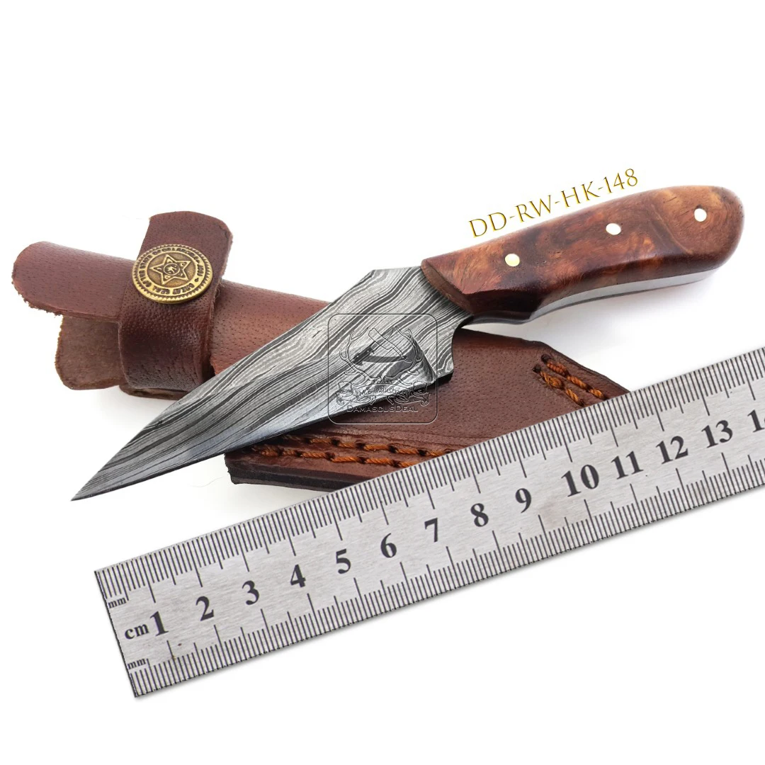 Custom Made Damascus Steel Knife DD-RW-HK-144 192 Layers Exotic Rosewood Handmade Hunting Pocket Knife Stainless Leather Sheath