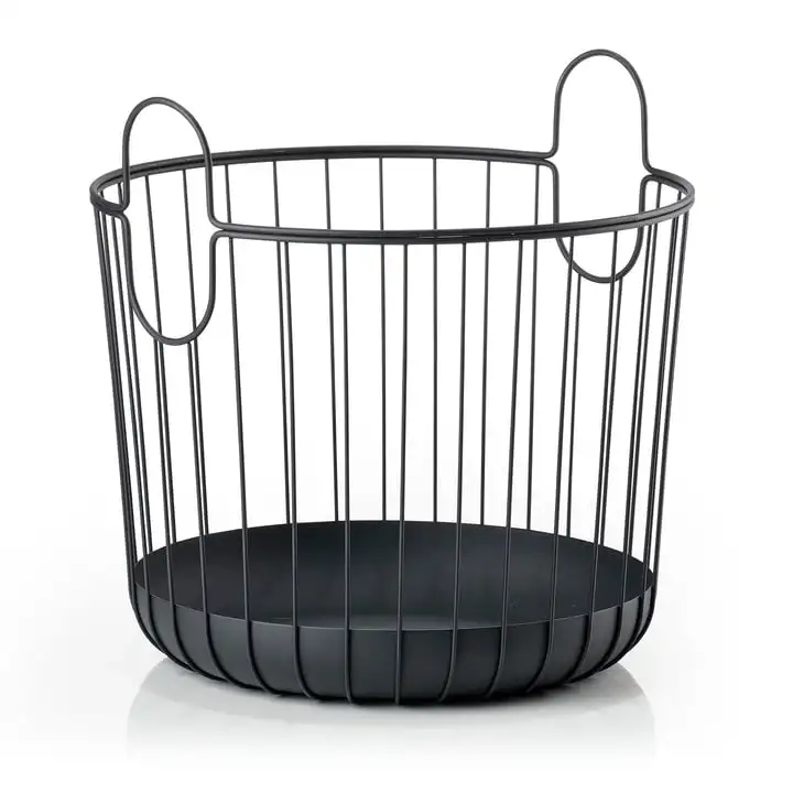 Factory Sale Kitchenware Fruit Storage Metal Wire Basket Black Powder Coating Handmade Laundry Basket with Handles