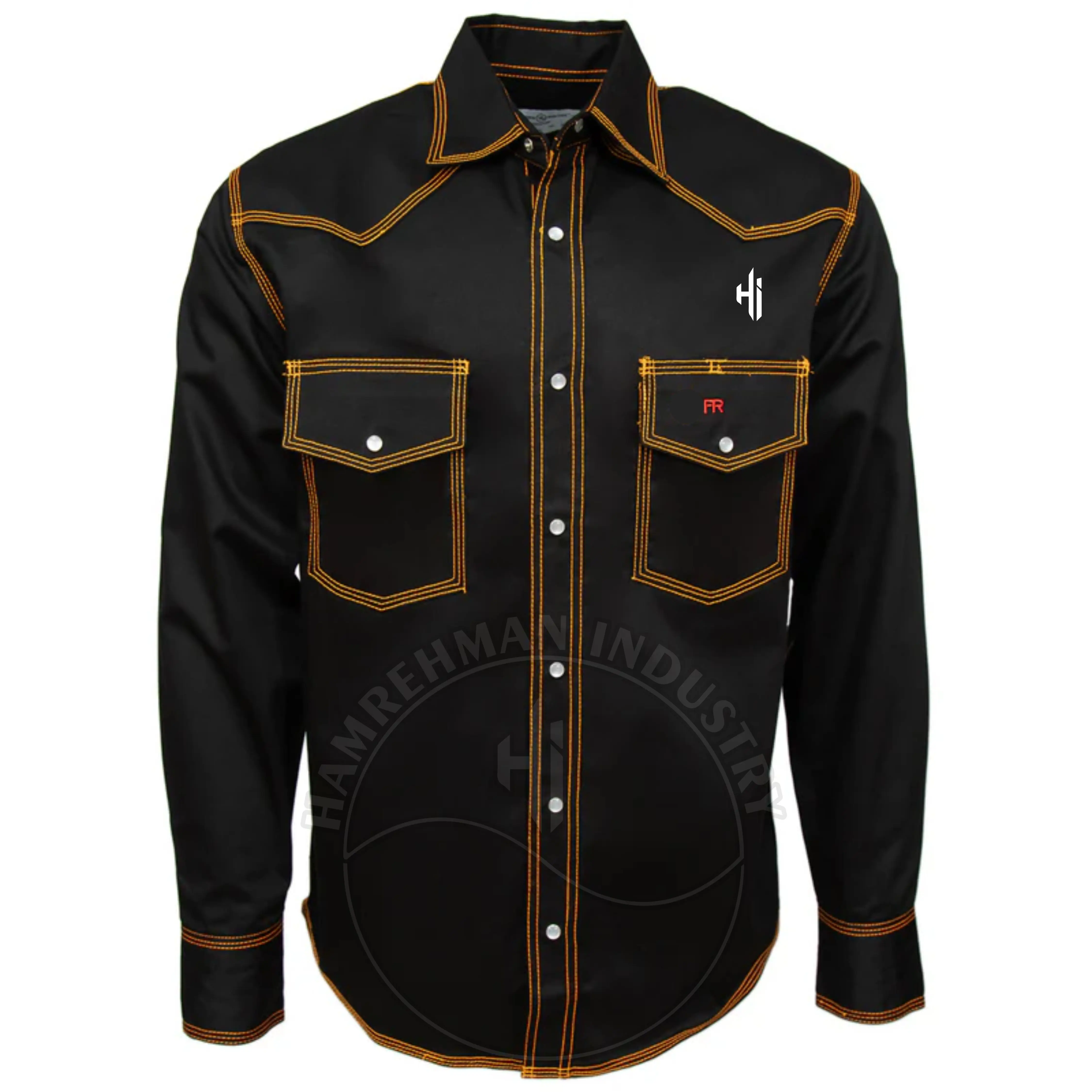 Western Style Heavy-Duty Long Sleeve Welding Shirt Comfortable Cotton FR Outfitting Fireproof Reflective Safety Clothing Factory