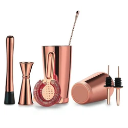 Wholesale Rose Gold Bartender Kit Bar Tools Boston Cocktail Shaker 8 Pieces Making Set