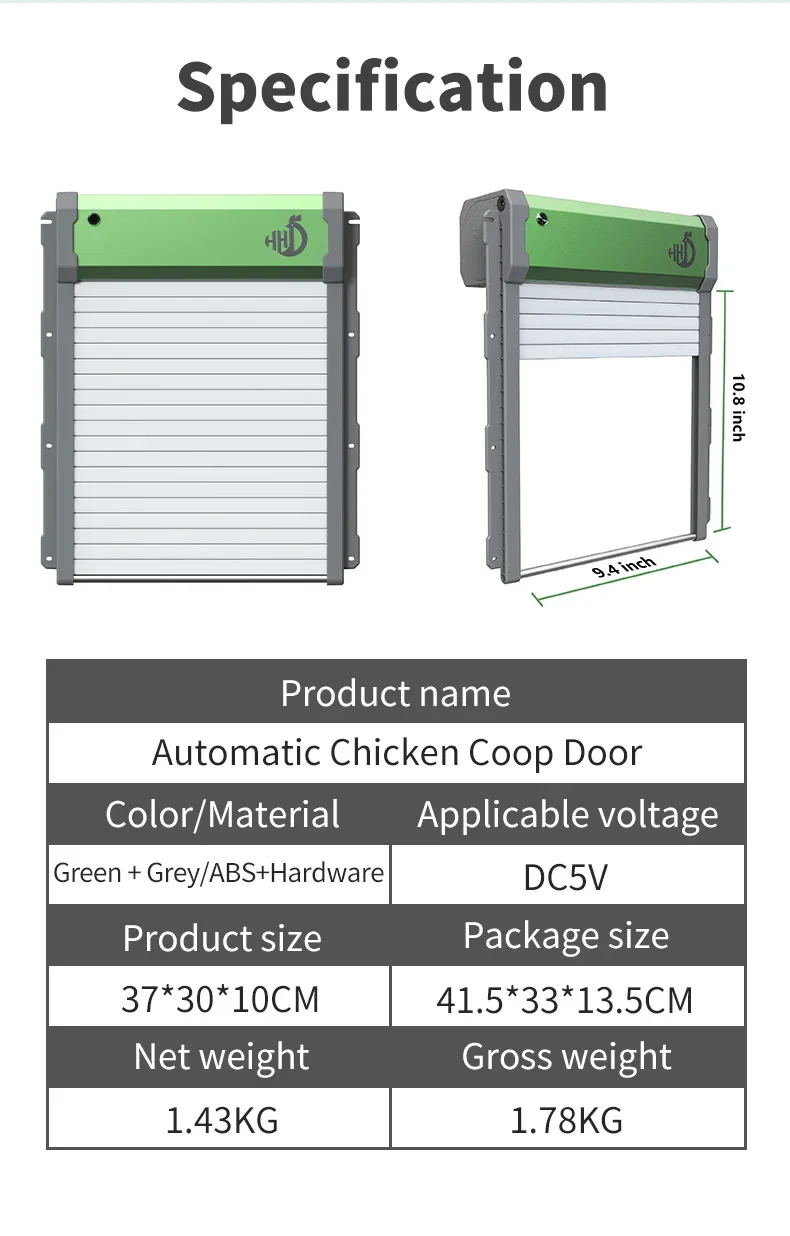 Solar Powered Light Sensing Remote Control Automatic Chicken Coop Door