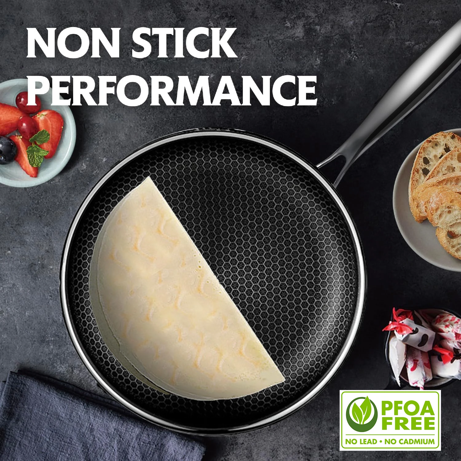 Korean 304 Stainless Steel Non-stick Fry Pan 28cm Kitchen Eterna Coating Honeycomb Cookware Nonstick Frying Pan