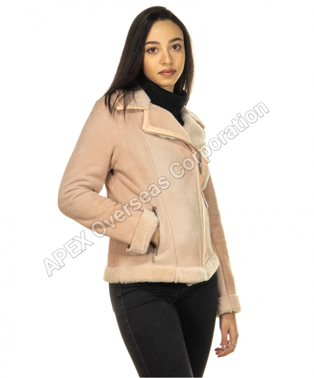 2023 B3 Aviator Pilot Flying Suede Leather Jacket Women White Fur Collar B3 Bomber Style Top Quality Fur Lining Flying Jacket