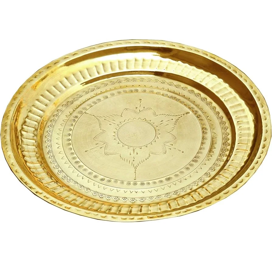hot sale Brass Puja Thali Embossed Design Brass Pooja Plate Traditional For Pooja Arti Hindu Religious On Diwali Gift