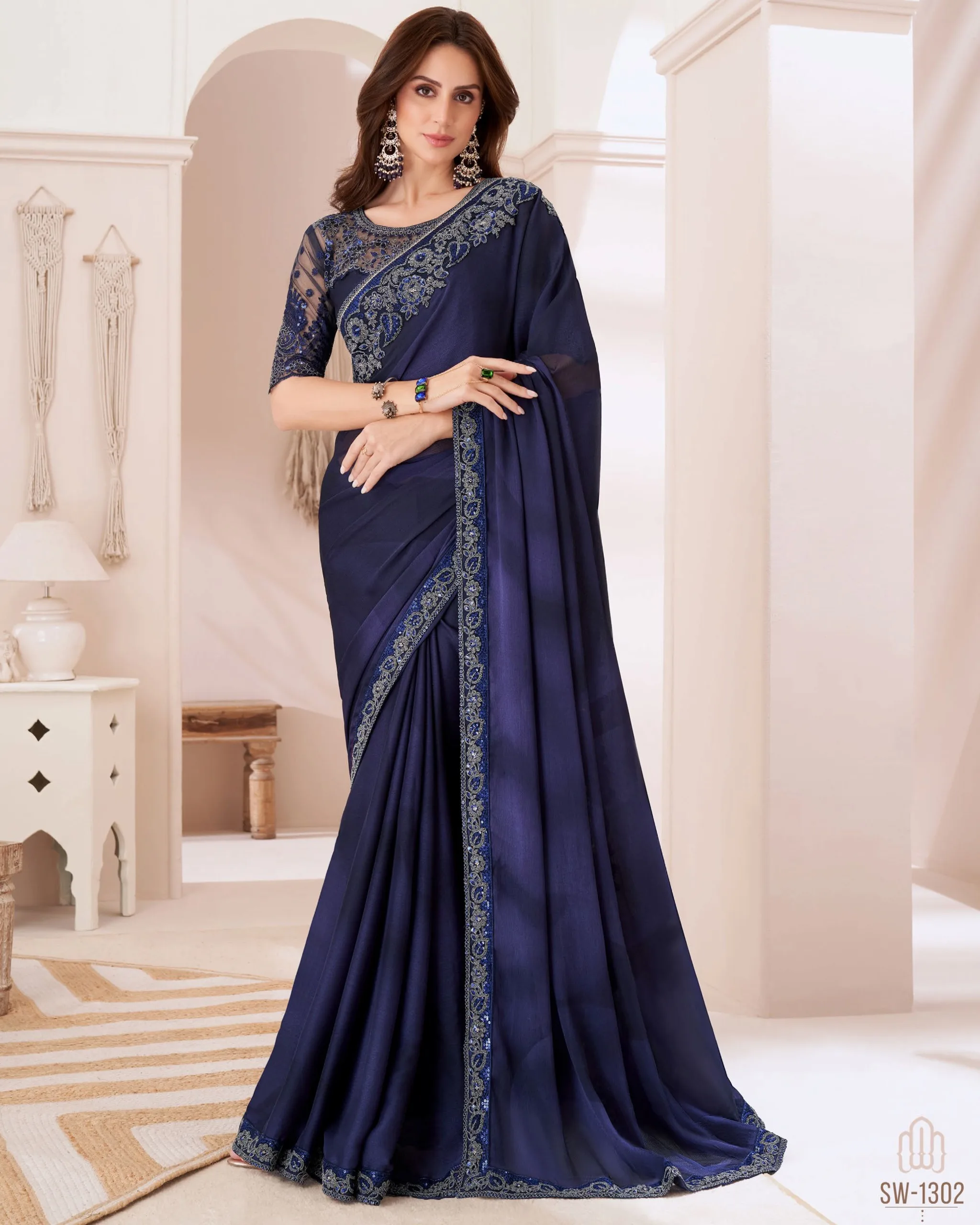 Best Selling Beautiful Saree Modern Design Fancy Silk Chiffon Saree For Festival, Wedding And Party Wear