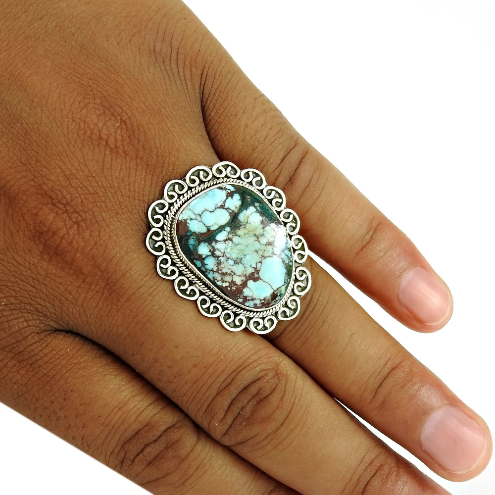 2024 Sterling Silver 925 Ring Fancy Shape Turquoise Gemstone Handmade Indian Rings Silver Jewelry Natural Gemstone Fine Jewelry