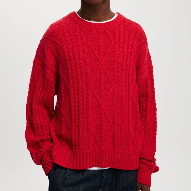 High Quality Winter Cotton Chunky Custom Logo Crew Neck Men Cable Knit Jumper Pullover Knitwear Sweater For Men