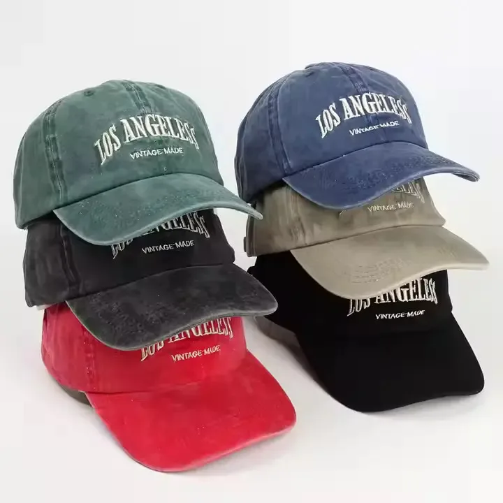 Wholesale Unisex Western Style Shabby Embroidery Baseball Cap Vintage Los Angeles Unstructured Trucker Hat Cotton Sports