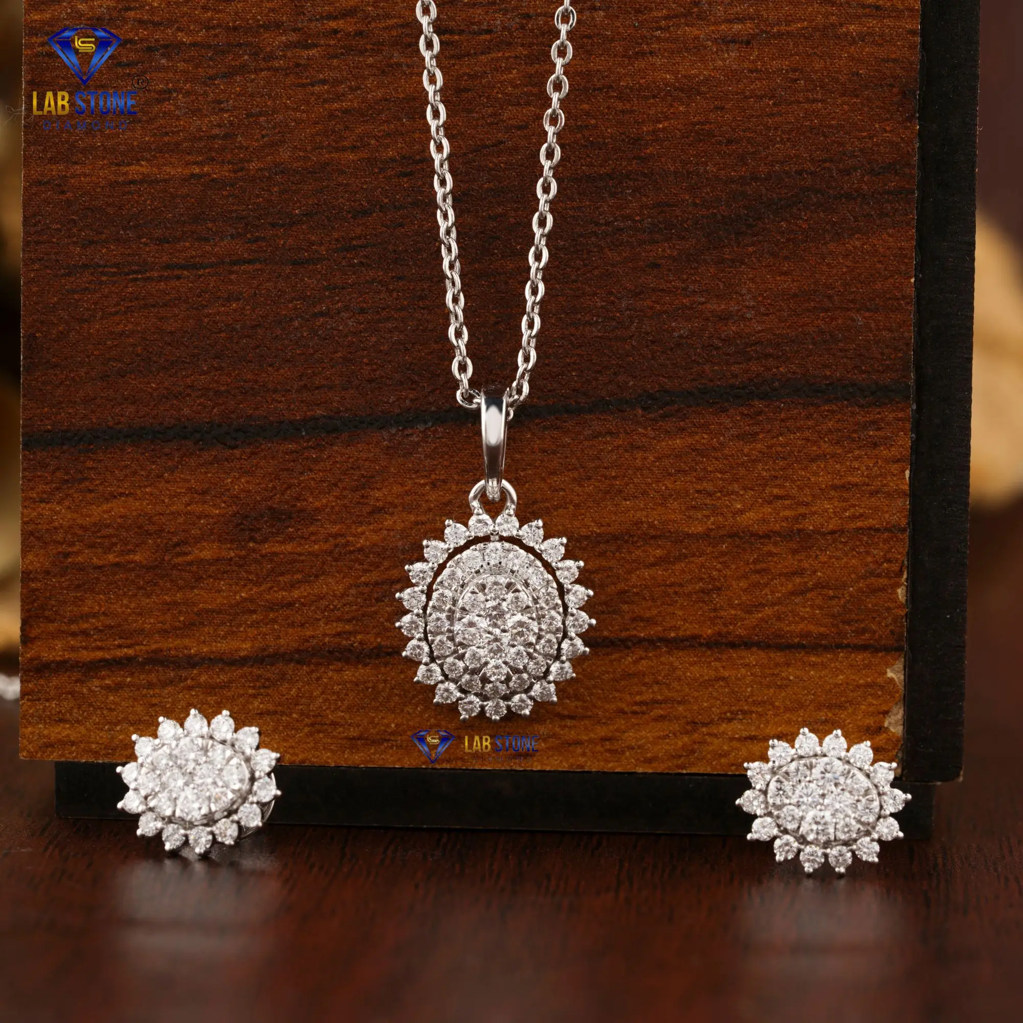 0.871 TDW Round Brilliant Cut Diamond Pendant And Earring With Chain 18K White Gold  Certified/Non Certified Diamond  Jewelry