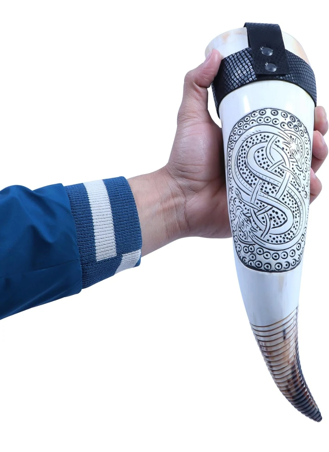 Engraved drinking horn Best Quality Indian Buffalo Drinking Horns With Leather Holder