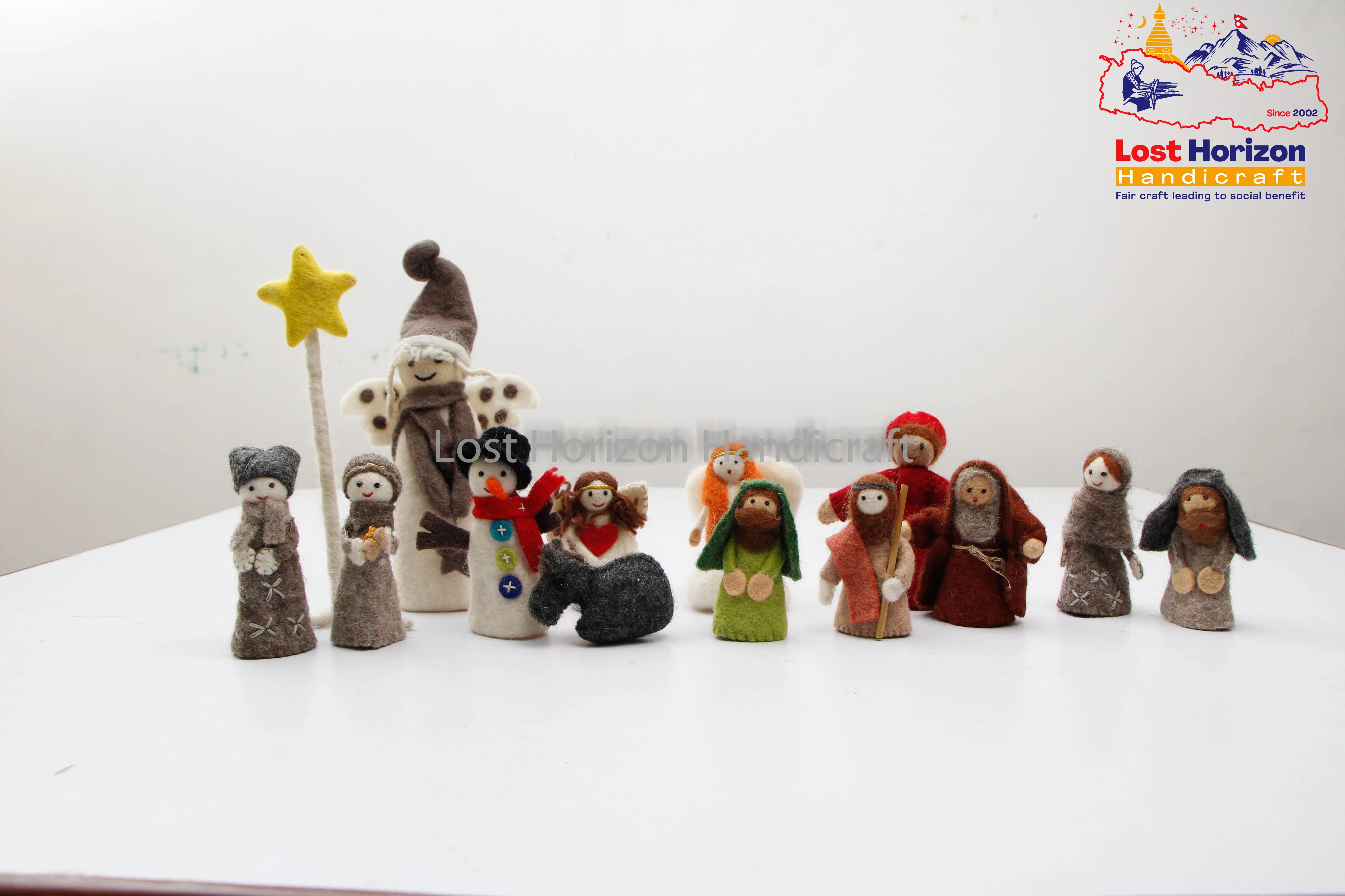 Handmade Felt Wool Christmas Nativity Set from Children Handmade in Nepal made from organic natural sheep wool