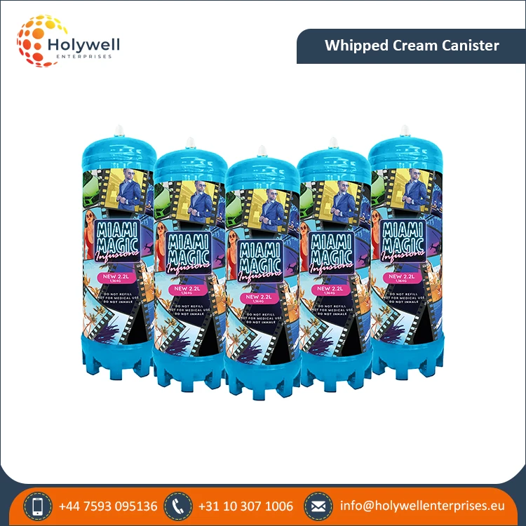 Trusted Exporter of CE / EU Certified Dessert Tool 2.2L Miami Magic Whipped Cream Charger Cylinder / Tanks with Custom Logo