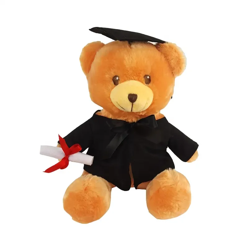 Custom Graduation Gifts Class of 2024 Stuffed Animal Bear and Inspirational Keychain Set Graduation Plush Bear