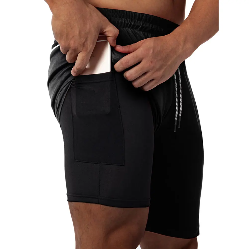 Mens Workout Shorts 2 in 1 Stretch 5 inch Inseam Gym Shorts Running Shorts with Compression Liner Zip Pocket