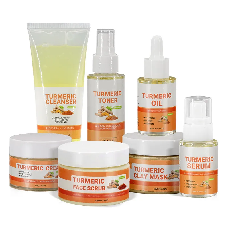 Custom Natural Turmeric Skin Care Set Facial Cleanser Face Toner Serum Cream Anti Aging Personal Skincare Product Private Label