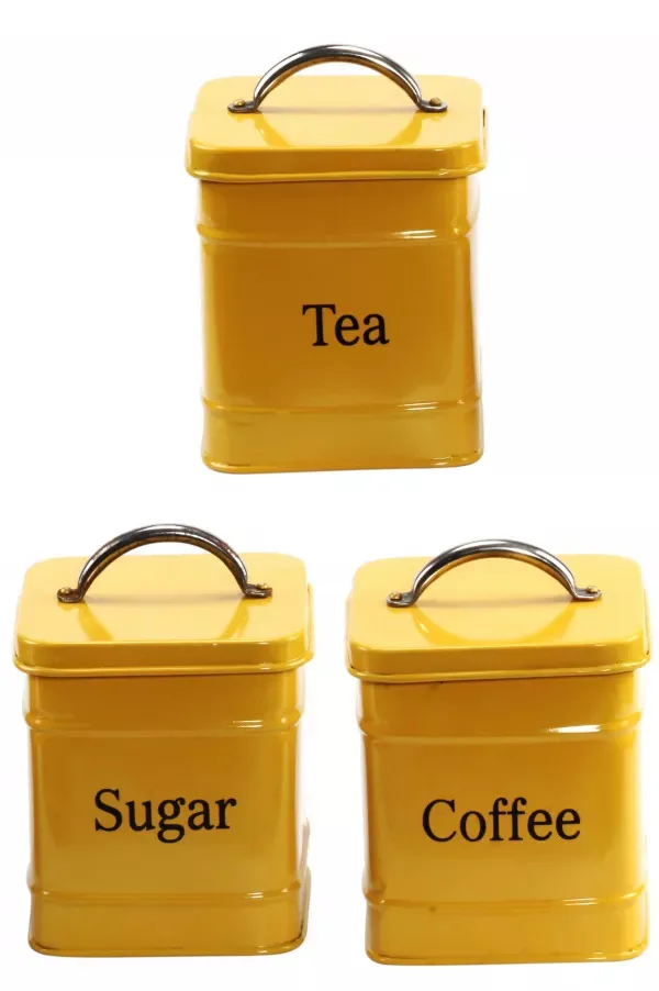 Set of 3 Labeled Ceramic Canister Sets for Kitchen Counter Top Pantry Storage Containers for Tea Coffee Sugar Pot