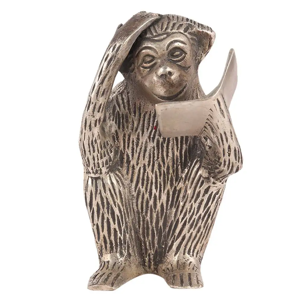 Handmade Indian Brass Antique Bronze Monkey Reading Book Sculptures Figurine Statue Home Decor Gift Items 11 x 5 cm SNC-248