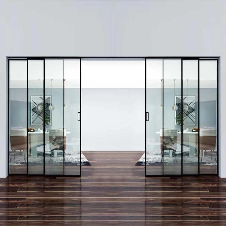 Modern design water proof aluminium profile double glass sliding door for kitchen entrance