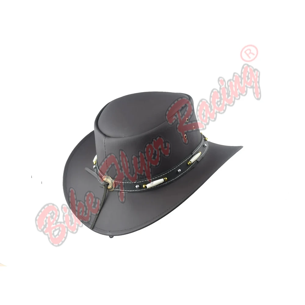 Mens Australian Genuine Leather Bush Hat Western Style Beaded  Premium leather western Vintage Fashion