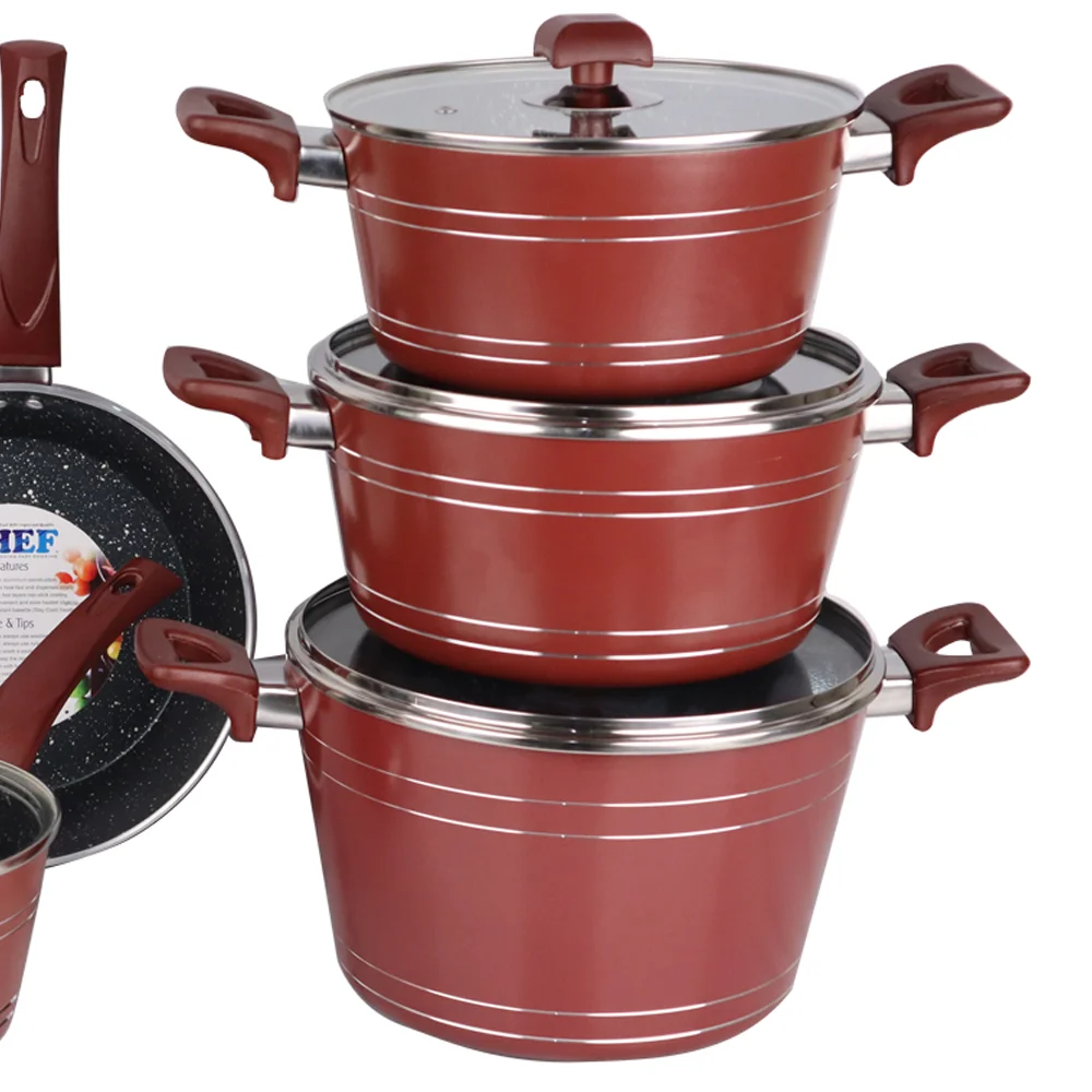 Chef Best Kitchen Ware Nordic Non-stick Cookware Set Non Stick 5pcs Set Aluminum Kitchen-Maroon 2022 Best seller