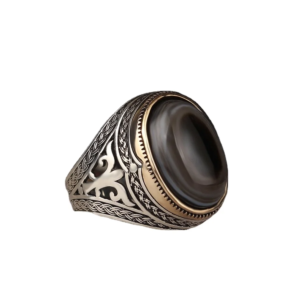 Oval Onyx Stone Ring Turkish Handmade Men Ring 925 Sterling Silver Fine Jewelry Rings Turkish Wholesales Silver Jewelry