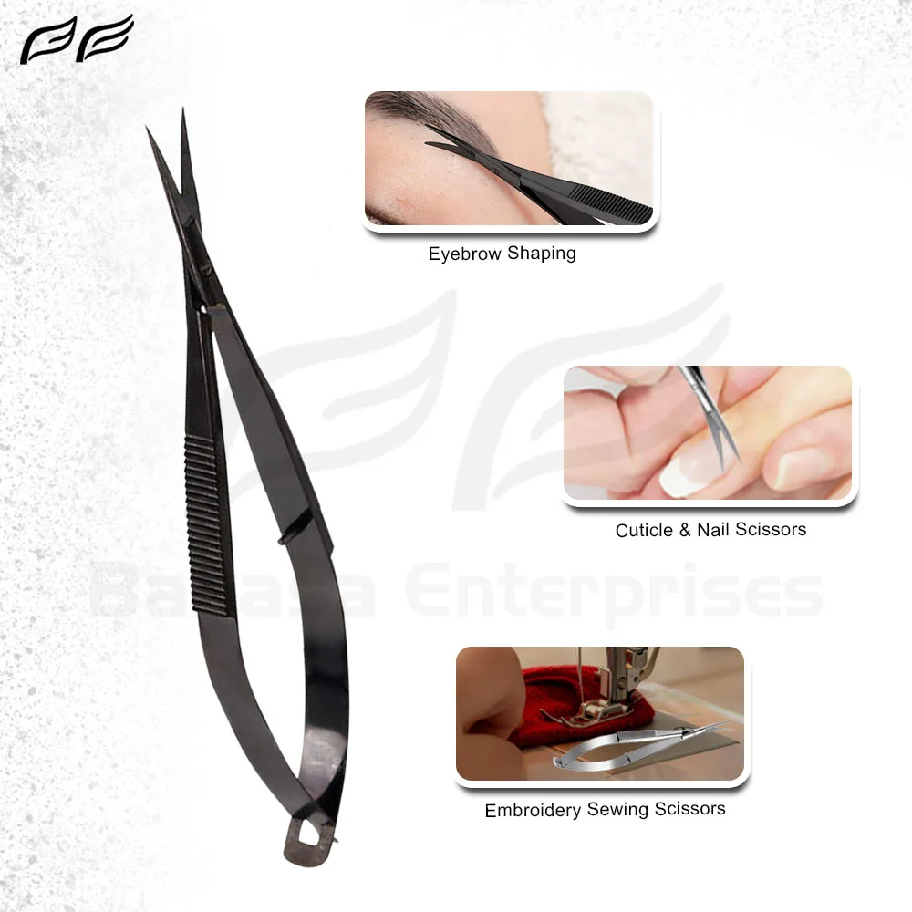 Lash scissors Black Plasma custom logo eyebrow spring scissors & Professional micro cuticle nail trimming scissors by Bahasa Pro