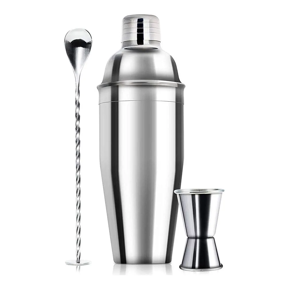 Cocktail Shaker set with Mixing Spoon And Metal Jigger Set Of 3 Stainless steel Drink shaker For Bar Tools Wholesale price