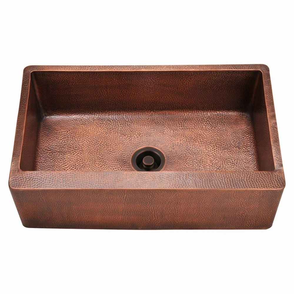 Luxury Single Bowl Hammered Antique Copper Kitchen Farmhouse Sink With Sink 16 Gauge Thickness