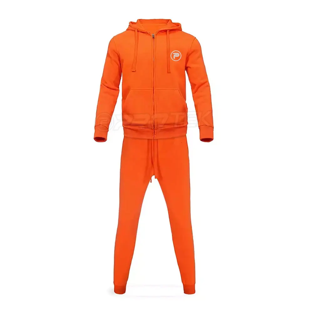 Casual Zipper Simple Blank Tracksuit For Men Orange Color Plain Men Tracksuit Set