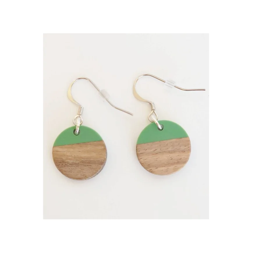 Wood and resin earring simple drop geometric wood hoop resin earrings for handmade use for at best price