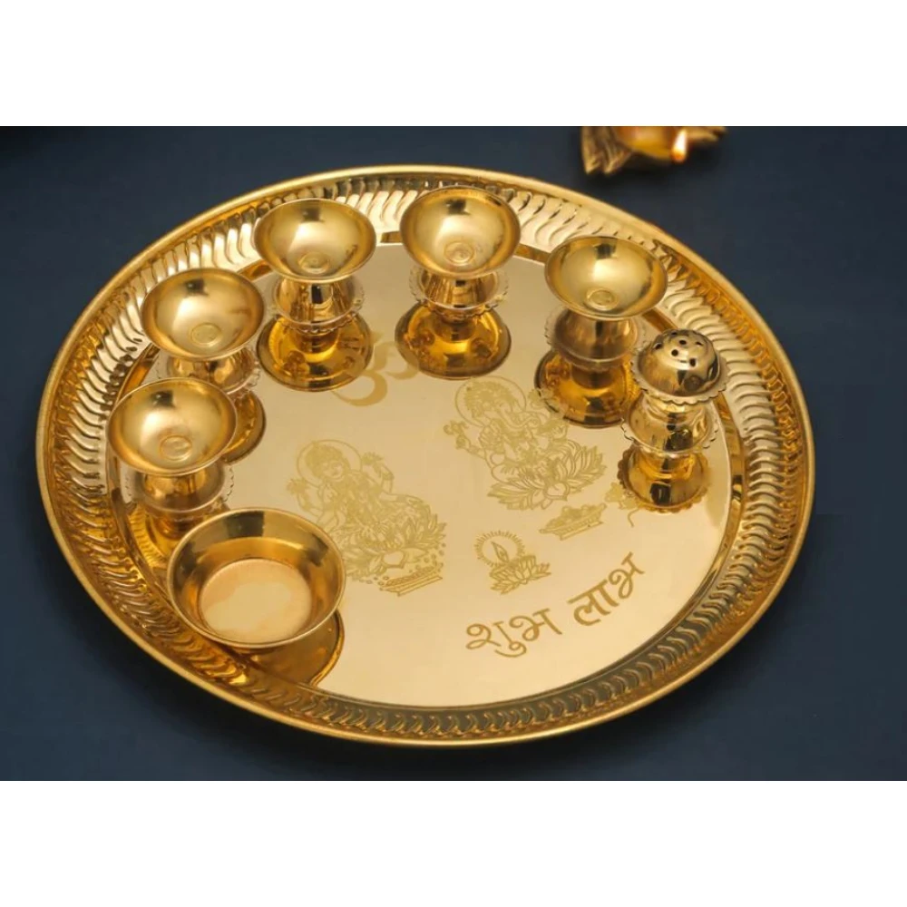 Exclusive Brass Pooja Thali Set Home Temple Pooja Arti Thali Mandir Ware Decorative Brass Pooja Items Perfect For Diwali Gift