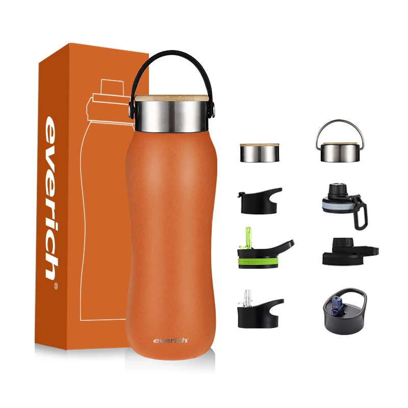 everich top seller double wall stainless steel water bottle with bamboo lid customization color