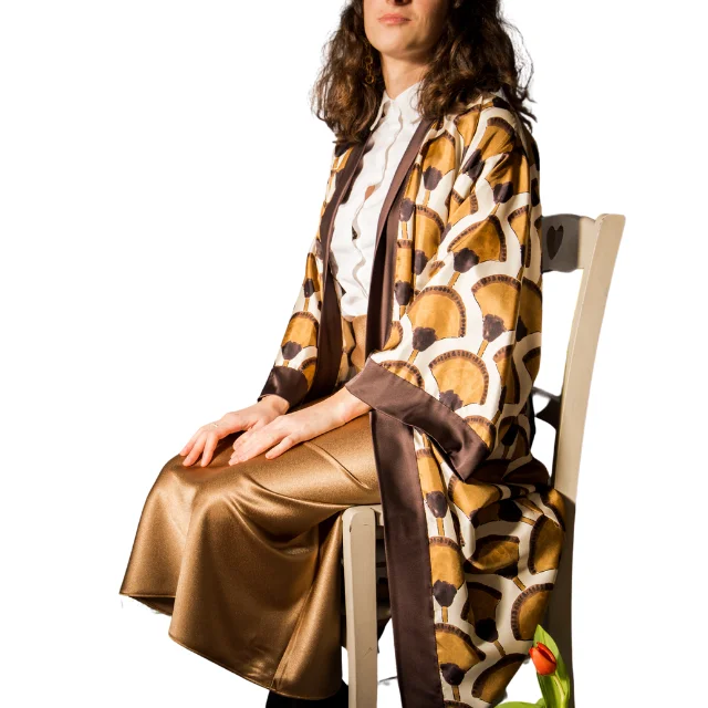 Kimono Silk japanese design Made in Italy Luxury Design Robe Femme Silk Lace Belted Wrap Elegant Casual Kimono Robe High Quality