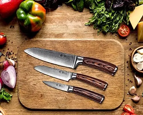 Набор ножей Santoku и шеф-повара из 3 предметов с деревянной ручкой Pakka в подарочной коробке сверхмощная оптовая продажа