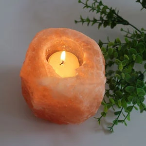 High quality 100%natural air purifier Pink Himalayan crystal rock tealight candle holder Customized himalayan salt candle holder