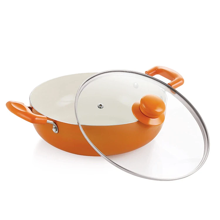 2024 Hot Selling Stainless Steel Kadai Induction Friendly Healthy Ceramic Coated Cookware Kadai With Lid For Sale At Best Price