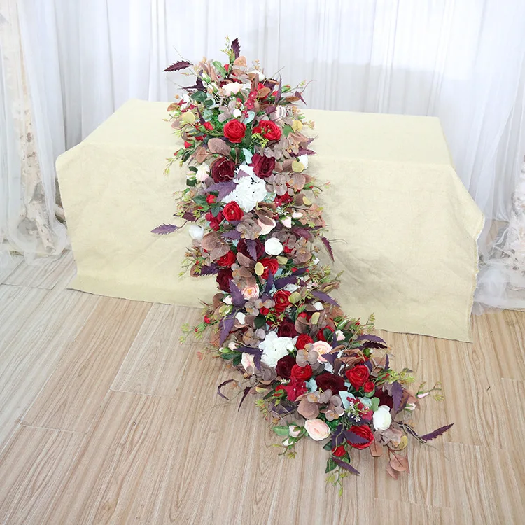 New wedding stage background wall decoration artificial flowers runner flower row