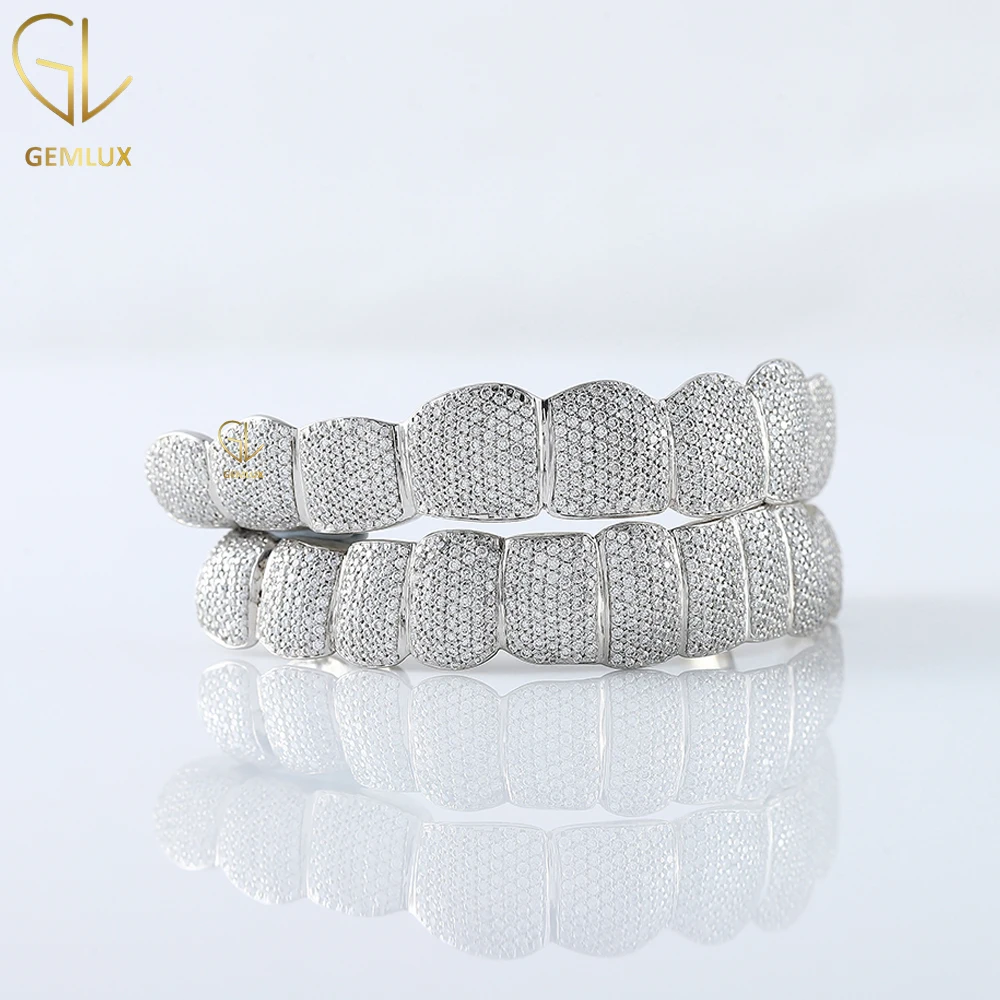New Arrivals Trendy Luxury Fine Jewelry Iced Out Labgrown Diamond Teeth Caps Top & Bottom Hiphop Grillz, CVD Diamond Grillz
