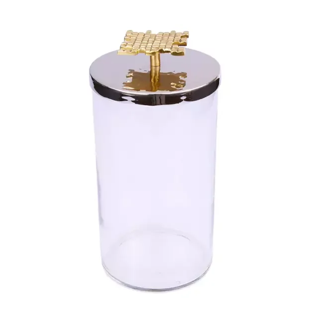 Stylish Honey Jars Set of 2 for Kitchenware Home Hotel Restaurant Metal & Glass Pots Food Storage Container Table