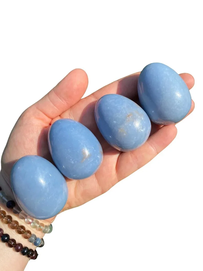 High Quality Angelite Egg Agate Quartz Healing Crystal Eggs Natural Stone Yoni Eggs Figurine Decorative Carved Stone Folk Art