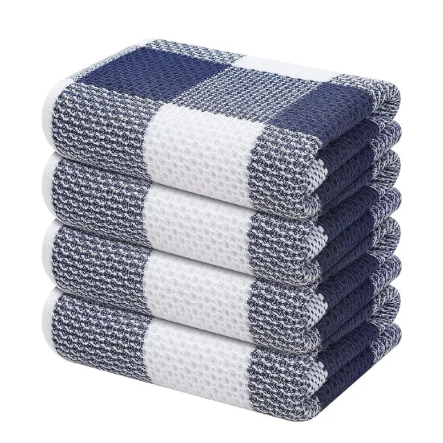Top Trending Waffle Weave New Design Kitchen Towels Dishcloth Check Style Waffle Tea Towels Glass Cloth