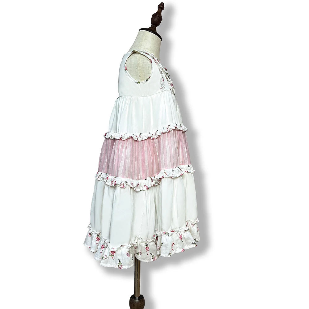 dress for kids girls 2 to 14 years old White and pink soft dress pink shining chiffon dress for kids