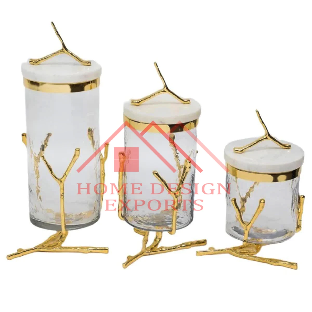 Luxury Brass and Glass Foods Biscuits/Cookies Canister Set of 3 for Kitchenware Equipment Unique Glass Foods Canisters Sets of 2