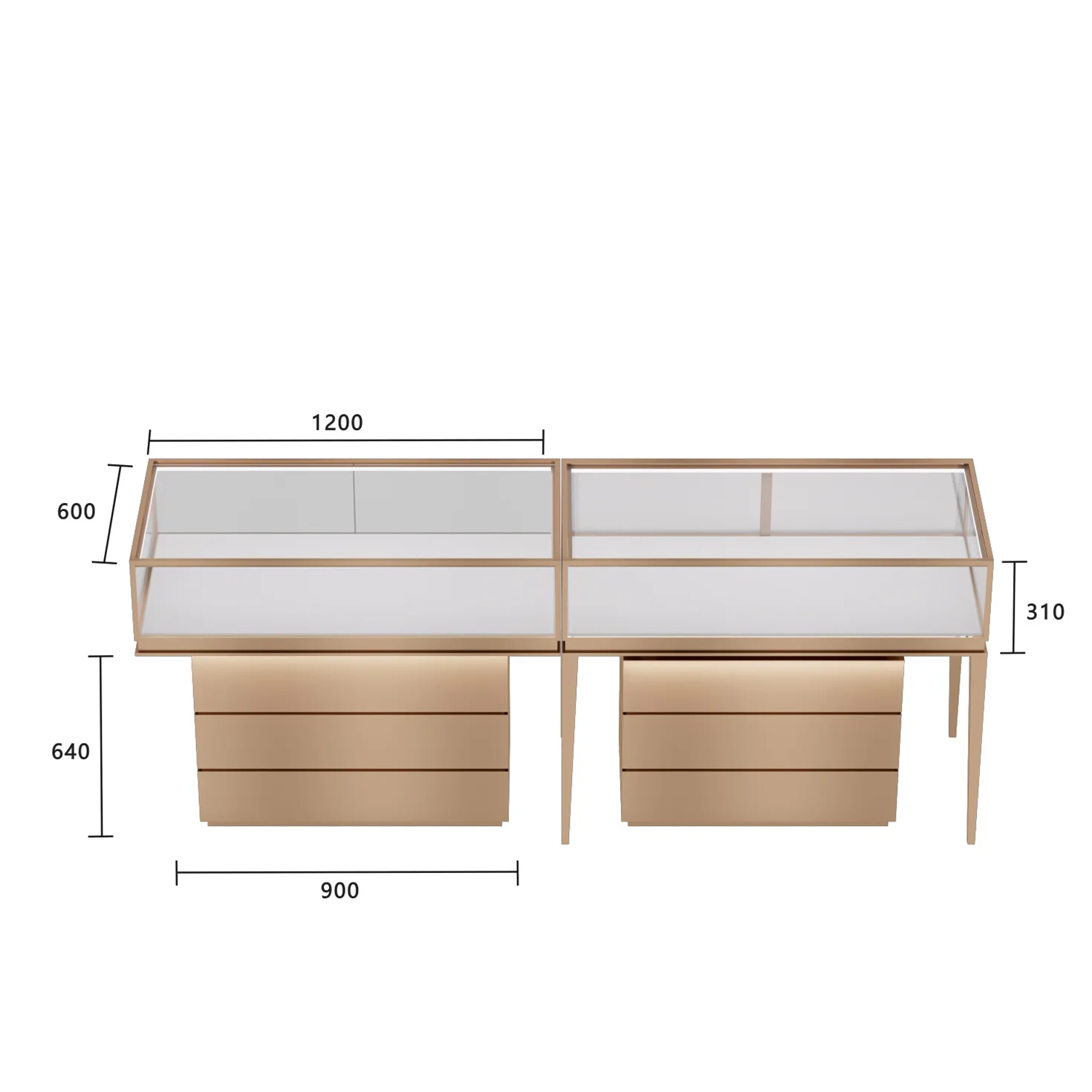 2023 Modern Luxury Decoration Jewellery Showroom Counter Design Interior with led light glass jewelry display showcase