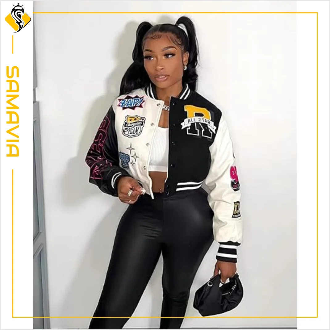 Женская куртка-бомбер из шерсти и кожи