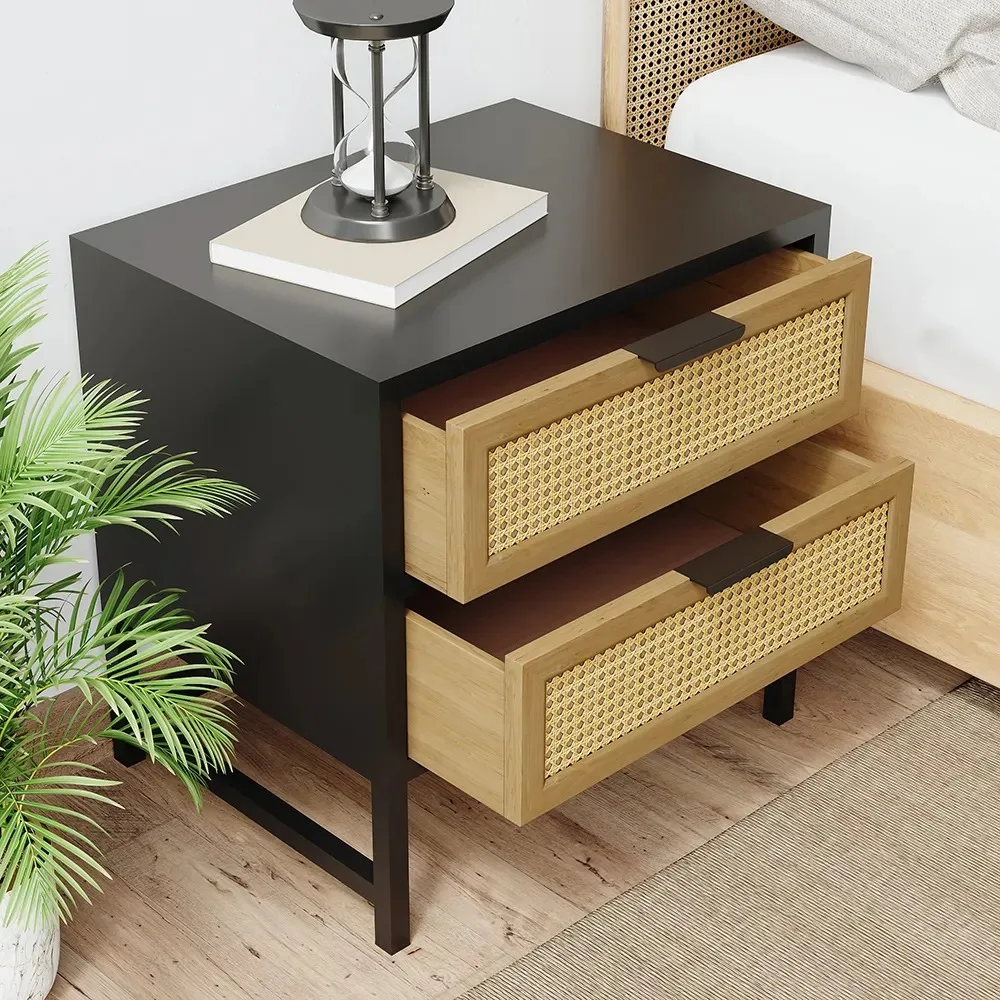 Industrial Wood Bedside table Nightstand Rattan Woven Nightstand with 2 Drawers Furniture Premium Quality Handmade Bulk Product