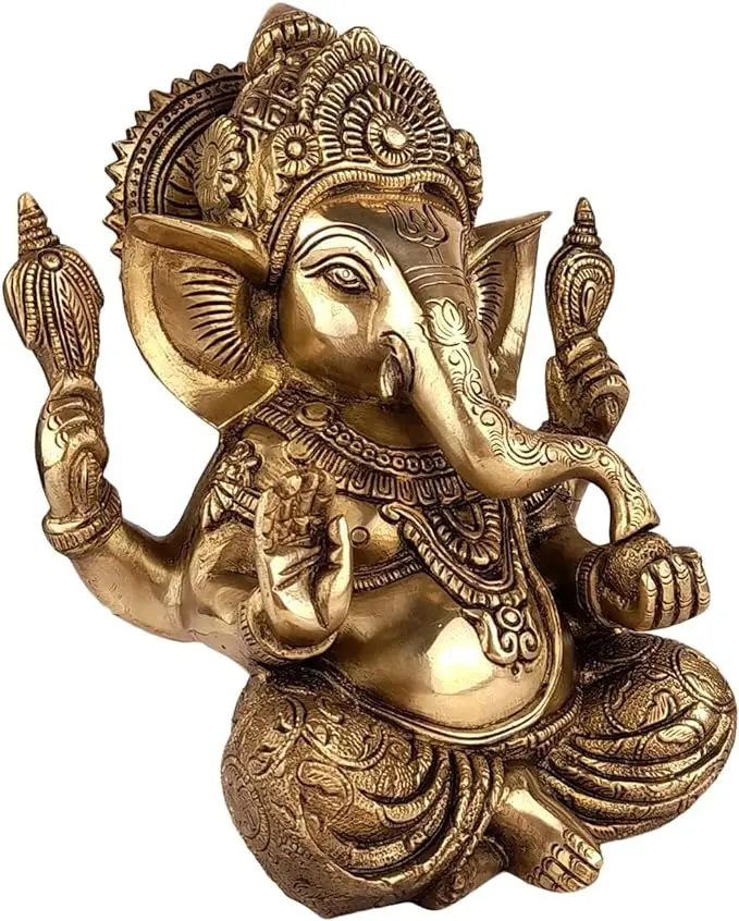 9inch Brass Lord Ganesha Bhagwan Idol Ganesh Statue for Living Room Decor Sitting on Mooshak Rat Sawari Home Entrance Decor Gift