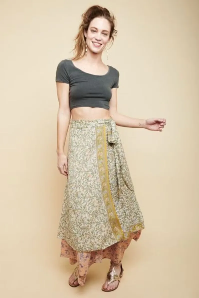 Wholesale Indian Silk Long Wrap  Wholesale Lot of Maxi Skirt Bohemian Skirts Hippie Silk Sari Skirts For Sale